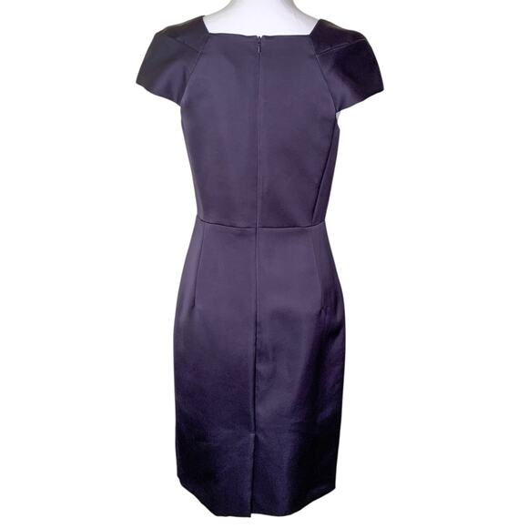 The Fold Finsbury Purple Satin Asymmetric Neck Evening Cocktail Sheath Dress - Picture 5 of 10